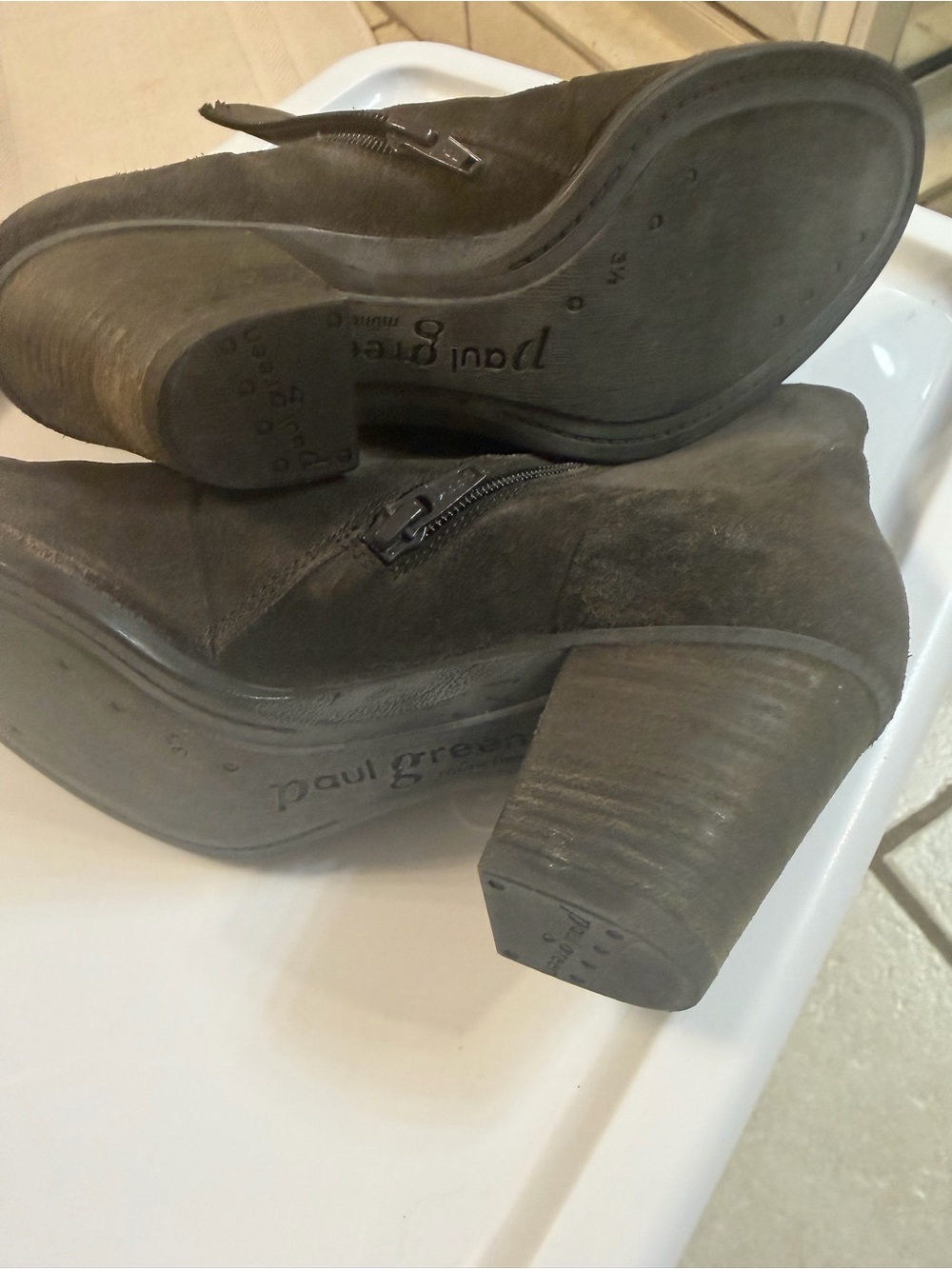 Paul Green Taupe Suede Zip Block Heel Ankle Booties